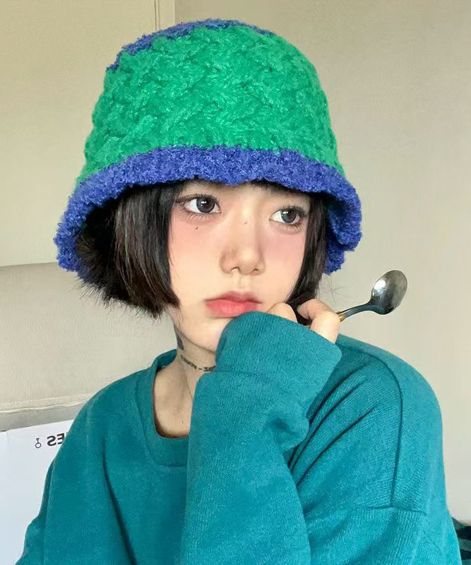 Stylish Green Warm Cotton Knit Bucket Hat