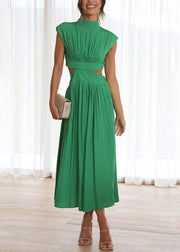 Stylish Green Wrinkled Pockets Cotton Long Dresses Summer