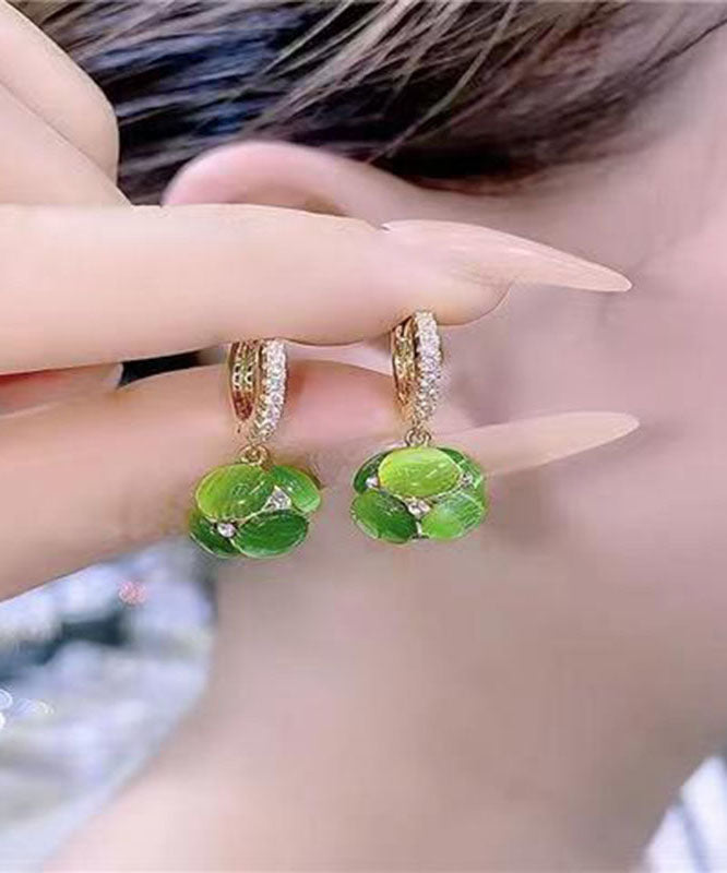 Stylish Green Zircon Opal Hoop Earrings