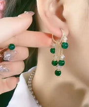 Stylish Green Zircon Overgild Gem Stone Tassel Drop Earrings