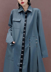 Stylish Grey Asymmetrical Patchwork Cotton Shirts Dress Fall