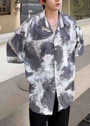 Stylish Grey Button Tie Dye Ice Silk Men Shirt Half Sleeve