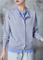 Stylish Grey Double-layer Patchwork Wool Fake Two Piece Cardigan Fall