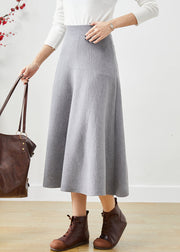 Stylish Grey Elastic Waist Exra Large Hem Cotton Skirt Fall