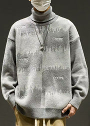 Stylish Grey Embroideried Patchwork Knit Men Sweaters Winter