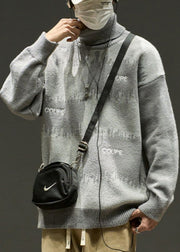 Stylish Grey Embroideried Patchwork Knit Men Sweaters Winter