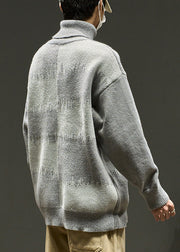 Stylish Grey Embroideried Patchwork Knit Men Sweaters Winter