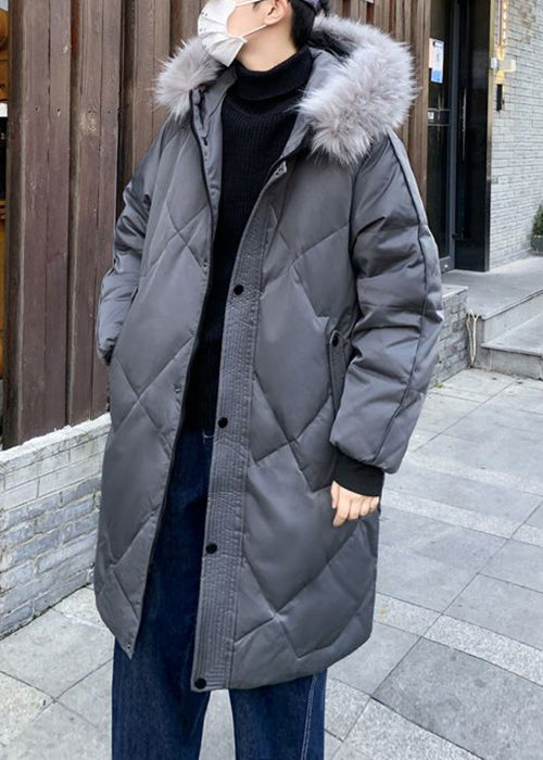 Stylish Grey Fur Collar Pockets Duck Down Men Down Coats Winter