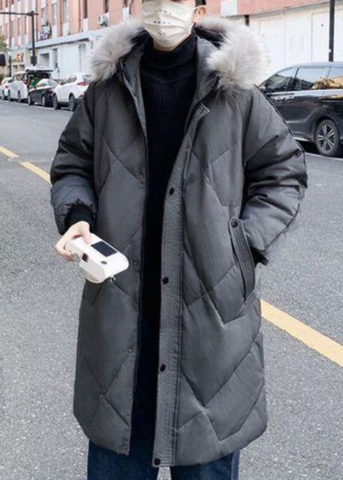 Stylish Grey Fur Collar Pockets Duck Down Men Down Coats Winter