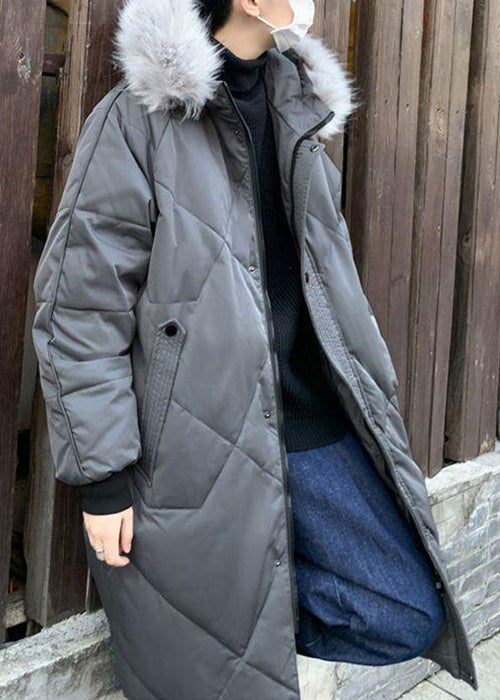 Stylish Grey Fur Collar Pockets Duck Down Men Down Coats Winter