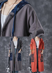 Stylish Grey Hooded Patchwork Cotton Coat Outwear Fall