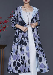 Stylish Grey Hooded Print Cotton Shirt Dress Spring