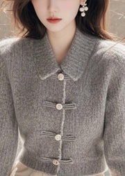 Stylish Grey Peter Pan Collar Button Knit Sweaters Spring