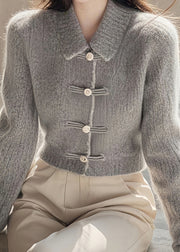 Stylish Grey Peter Pan Collar Button Knit Sweaters Spring