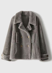 Stylish Grey Peter Pan Collar Pockets Patchwork Wool Coats Winter