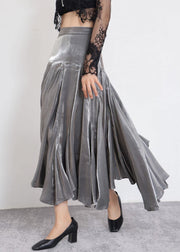 Stylish Grey Solid High Waist Silk Skirt Spring