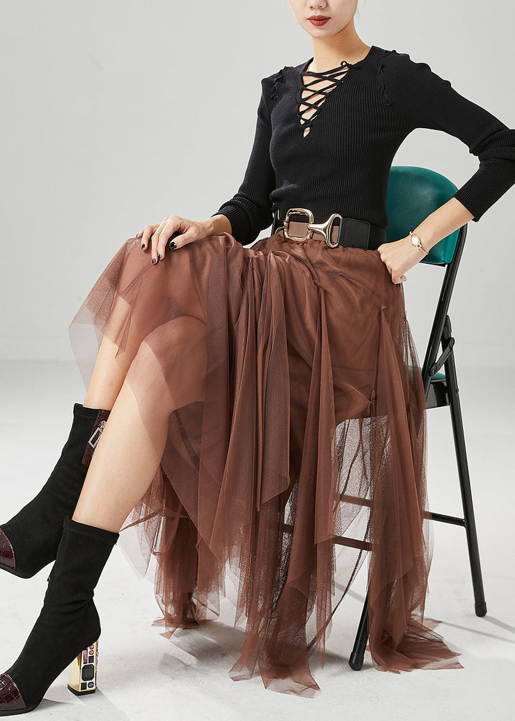 Stylish Khaki Asymmetrical Exra Large Hem Tulle Skirt Fall