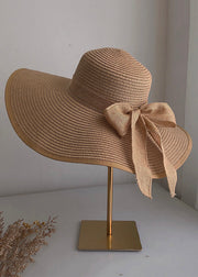 Stylish Khaki Bow Straw Woven Floppy Sun Hat