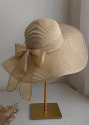 Stylish Khaki Bow Straw Woven Floppy Sun Hat