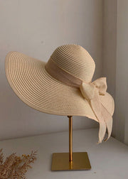 Stylish Khaki Bow Straw Woven Floppy Sun Hat