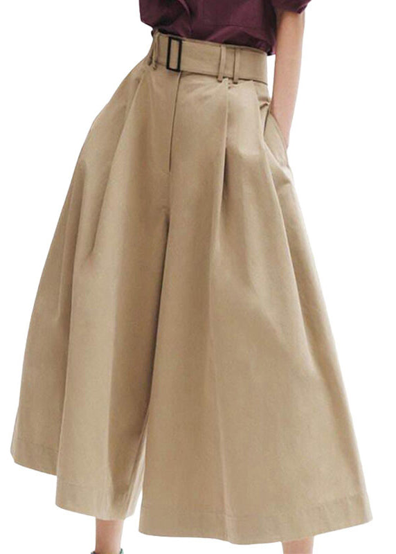 Stylish Khaki High Waist Pockets Cotton Pants Skirt Summer