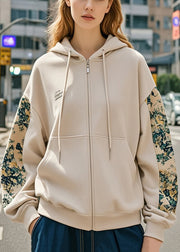 Stylish Khaki Hooded Print Cotton Coat Fall