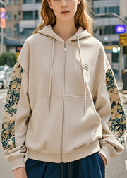 Stylish Khaki Hooded Print Cotton Coat Fall