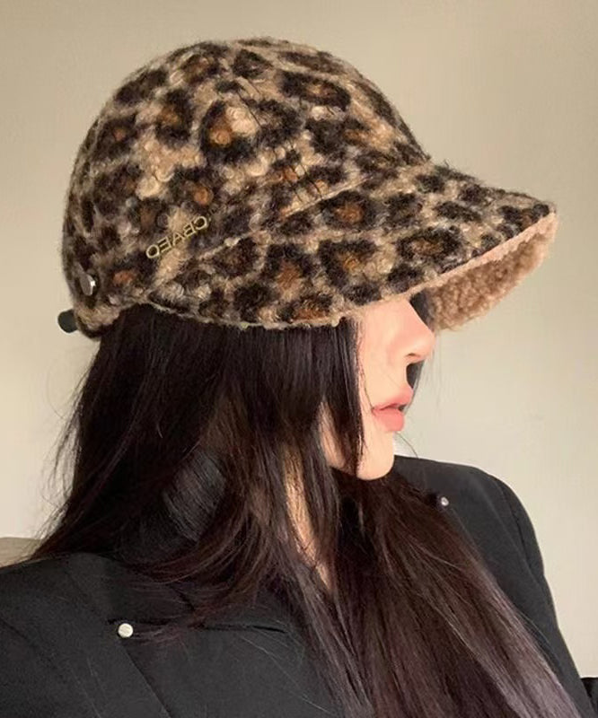 Stylish Khaki Leopard Faux Fur Peaked Hat