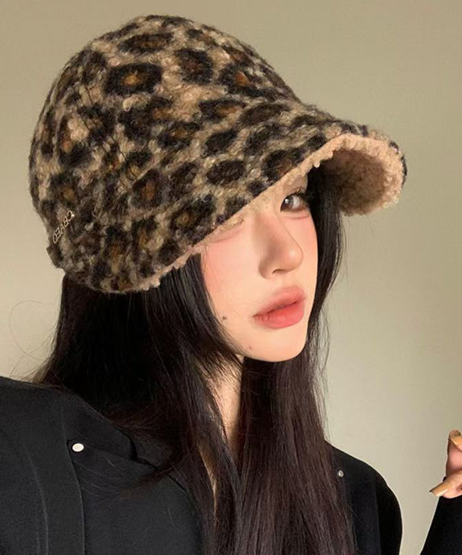 Stylish Khaki Leopard Faux Fur Peaked Hat