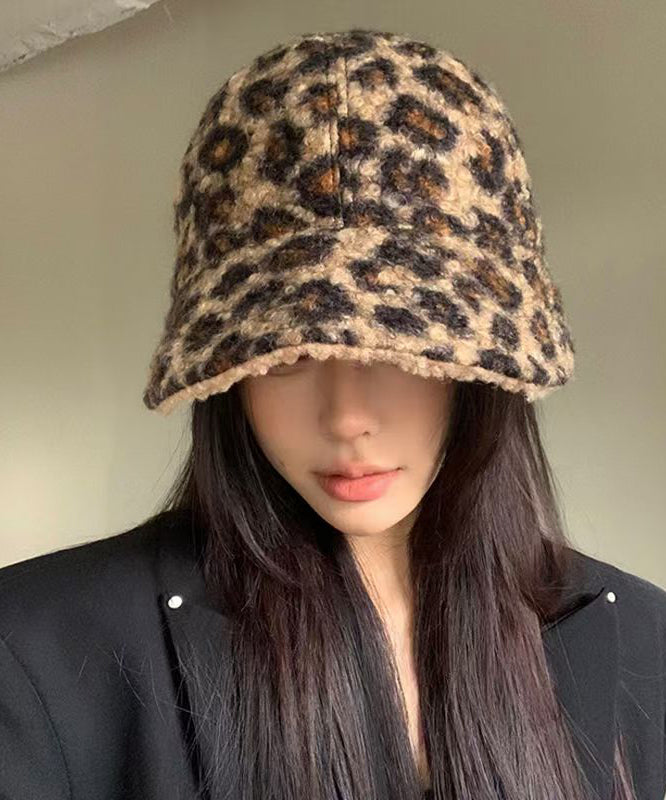 Stylish Khaki Leopard Faux Fur Peaked Hat