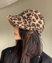 Stylish Khaki Leopard Faux Fur Peaked Hat