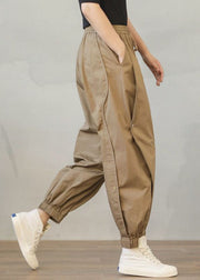 Stylish Khaki Oversized Patchwork Cotton Harem Pants Spring