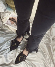 Stylish Khaki Pointed Toe Zircon Flat Feet Shoes