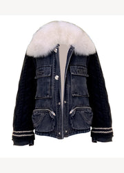 Stylish Knitted Patchwork Warm Fleece Denim Jacket Winter