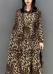 Stylish Leopard Peter Pan Collar Patchwork Cotton Dresses Spring