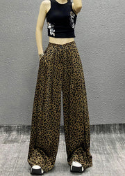 Stylish Leopard Pockets Cotton Wide Leg Pants Spring