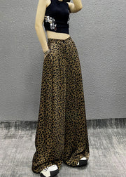 Stylish Leopard Pockets Cotton Wide Leg Pants Fall