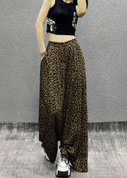 Stylish Leopard Pockets Cotton Wide Leg Pants Spring