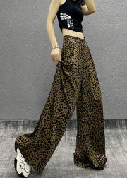 Stylish Leopard Pockets Cotton Wide Leg Pants Fall