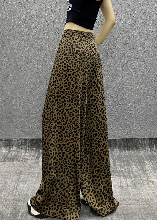 Stylish Leopard Pockets Cotton Wide Leg Pants Spring