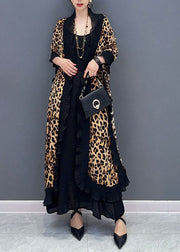 Stylish Leopard Ruffled Patchwork Chiffon Cardigans Summer