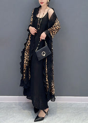 Stylish Leopard Ruffled Patchwork Chiffon Cardigans Summer