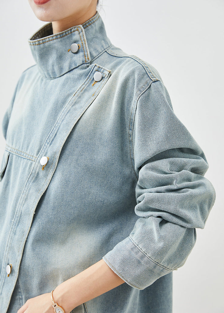 Stylish Light Blue Asymmetrical Denim Jackets Fall