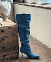 Stylish Light Blue Denim Boots Splicing Stiletto Heels Pointed Toe