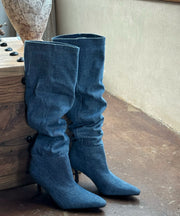 Stylish Light Blue Denim Boots Splicing Stiletto Heels Pointed Toe