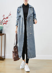 Stylish Light Blue Double Breast Oversized Denim Trench Coats Fall