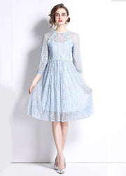 Stylish Light Blue Embroideried Patchwork Lace Cinch Dress Bracelet Sleeve