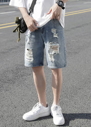 Stylish Light Blue Hole High Waist Denim Men Shorts Summer