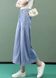 Stylish Light Blue Pockets High Waist Denim Wide Leg Pants Spring