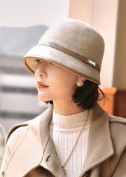 Stylish Light Coffee Autumn And Winter Warm Woolen Bucket Hat